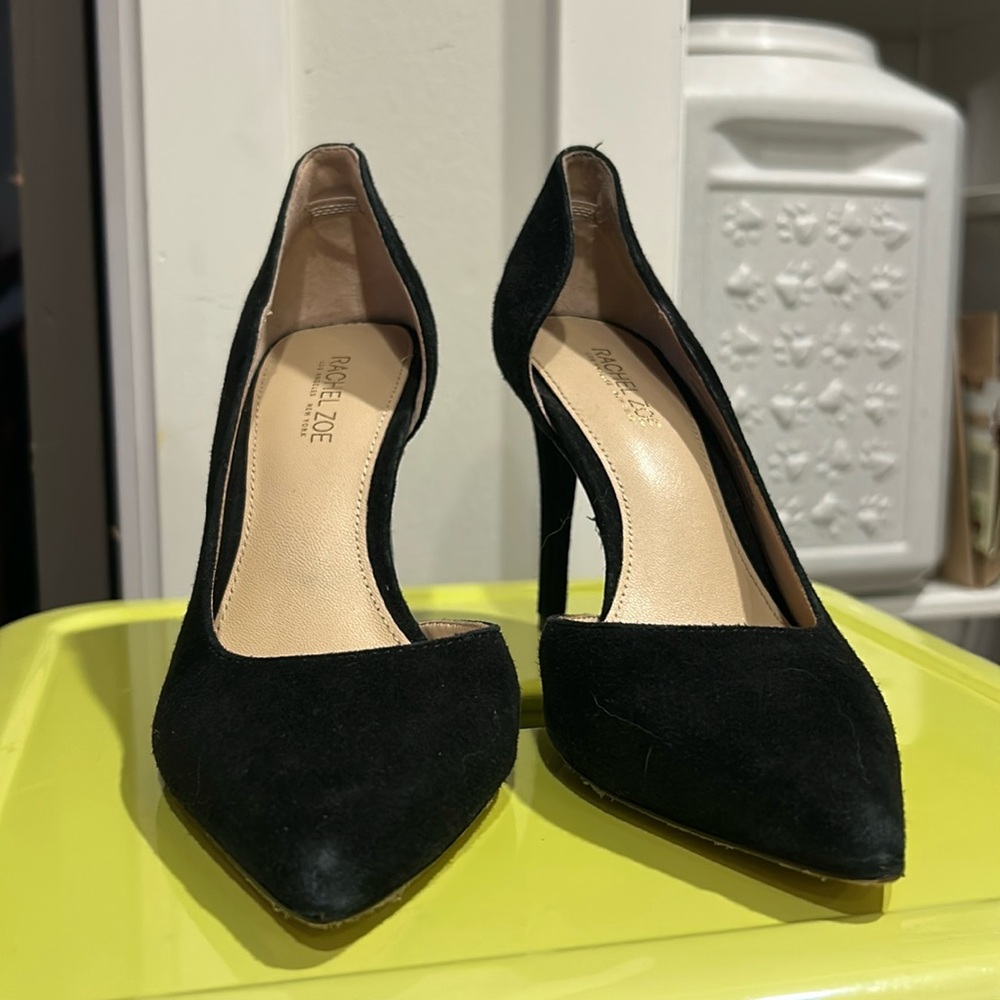 Rachel Zoe inside cutout black suede pointed pumps